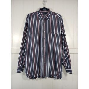 Brioni by Neiman Marcus Button Up Shirt Men's Large Navy Red Striped Italy Made